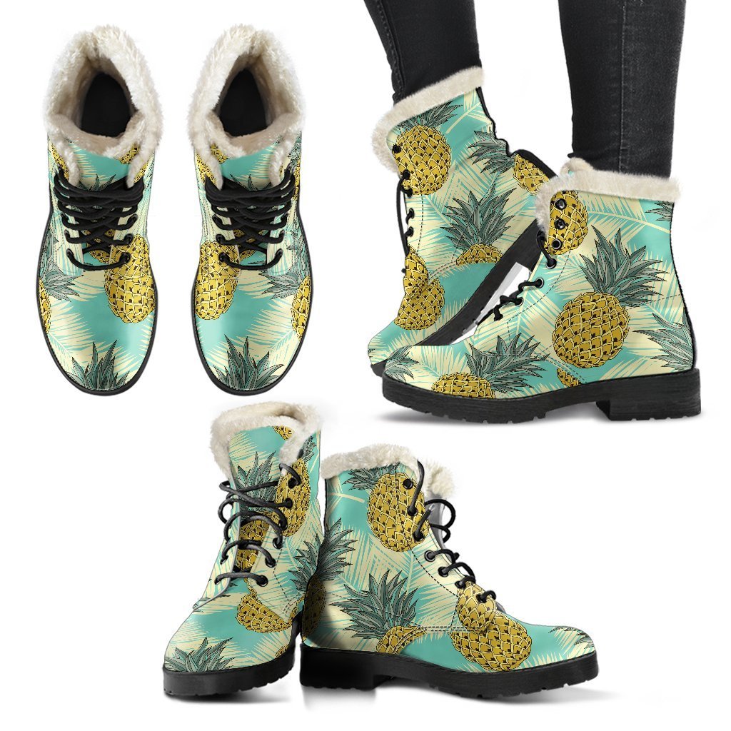 Pineapple Paradise: Faux Fur Leather Boots for Free-Spirited Hippies - 2