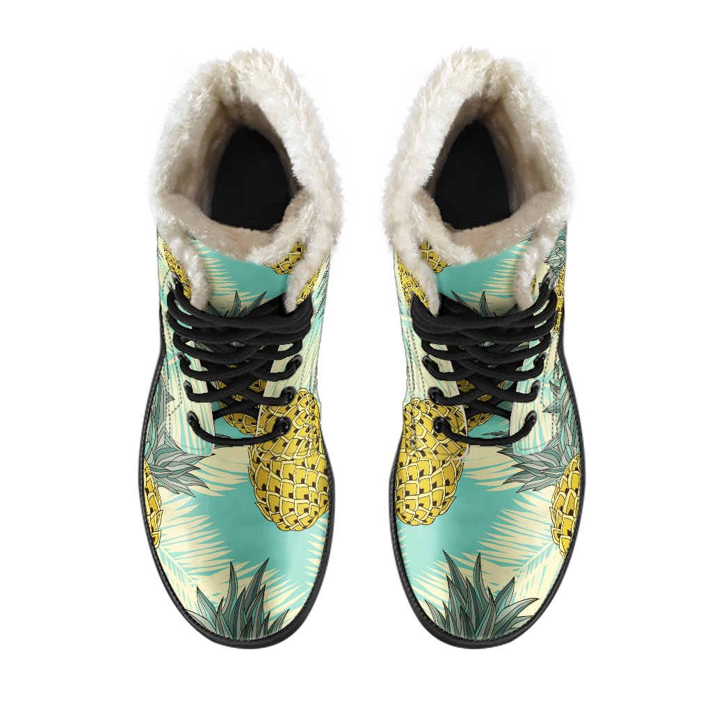 Pineapple Paradise: Faux Fur Leather Boots for Free-Spirited Hippies - 4