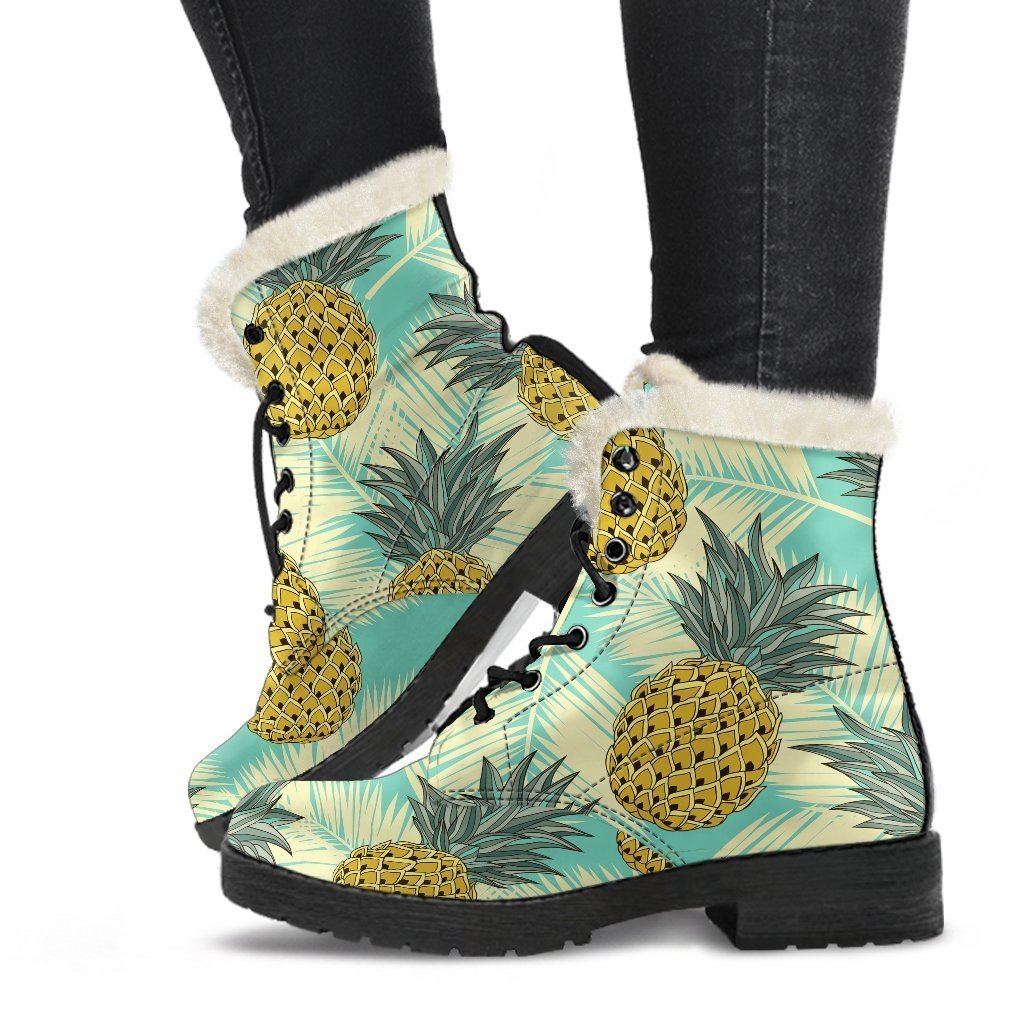 Pineapple Paradise: Faux Fur Leather Boots for Free-Spirited Hippies - 1