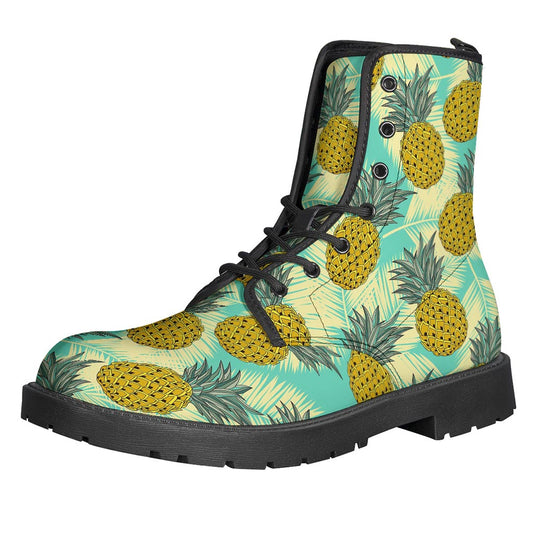 Bohemian Bliss: Tropical Vintage Pineapple Print Leather Boots for the Hippie Soul - 1