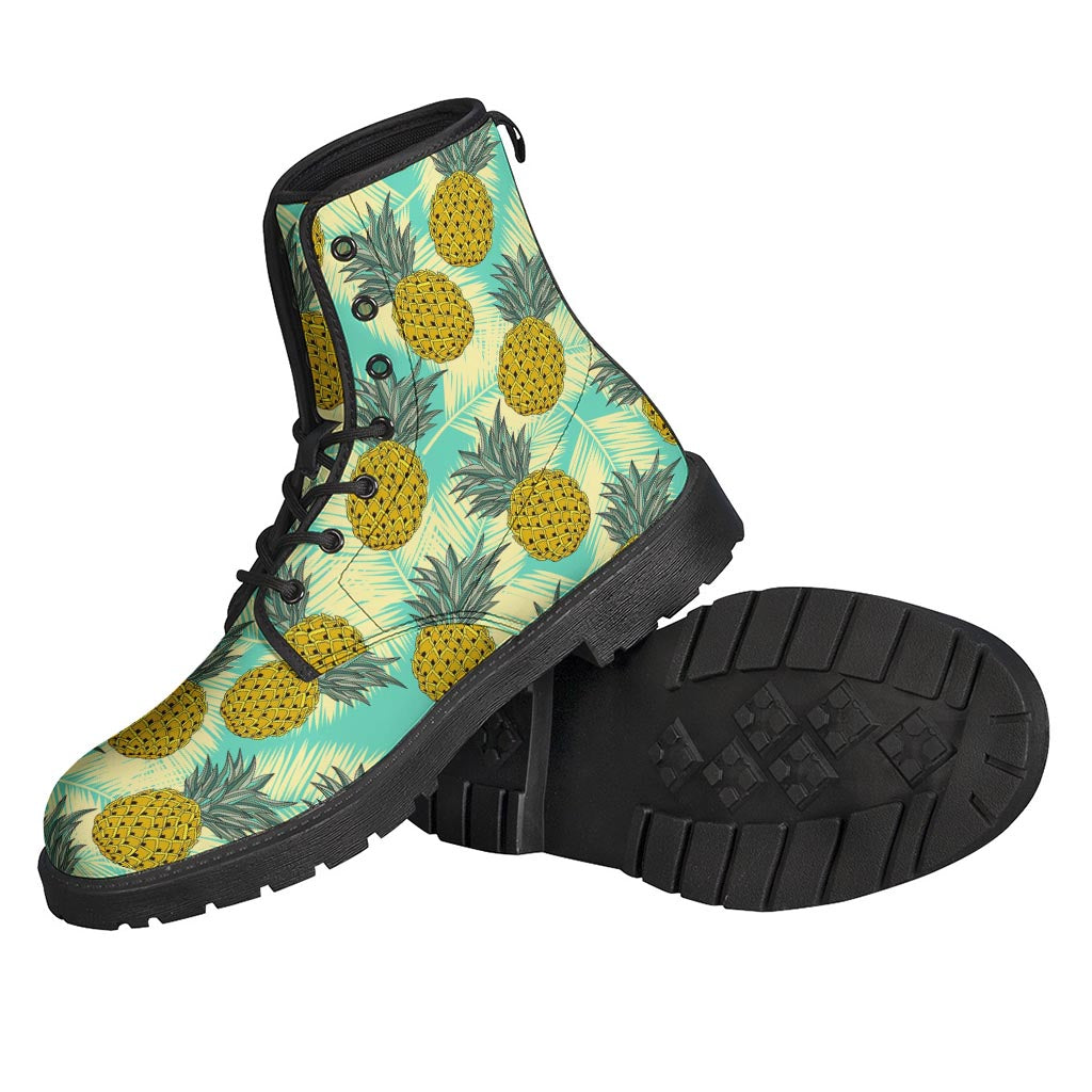 Bohemian Bliss: Tropical Vintage Pineapple Print Leather Boots for the Hippie Soul - 2