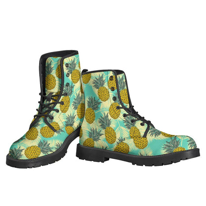 Bohemian Bliss: Tropical Vintage Pineapple Print Leather Boots for the Hippie Soul - 3