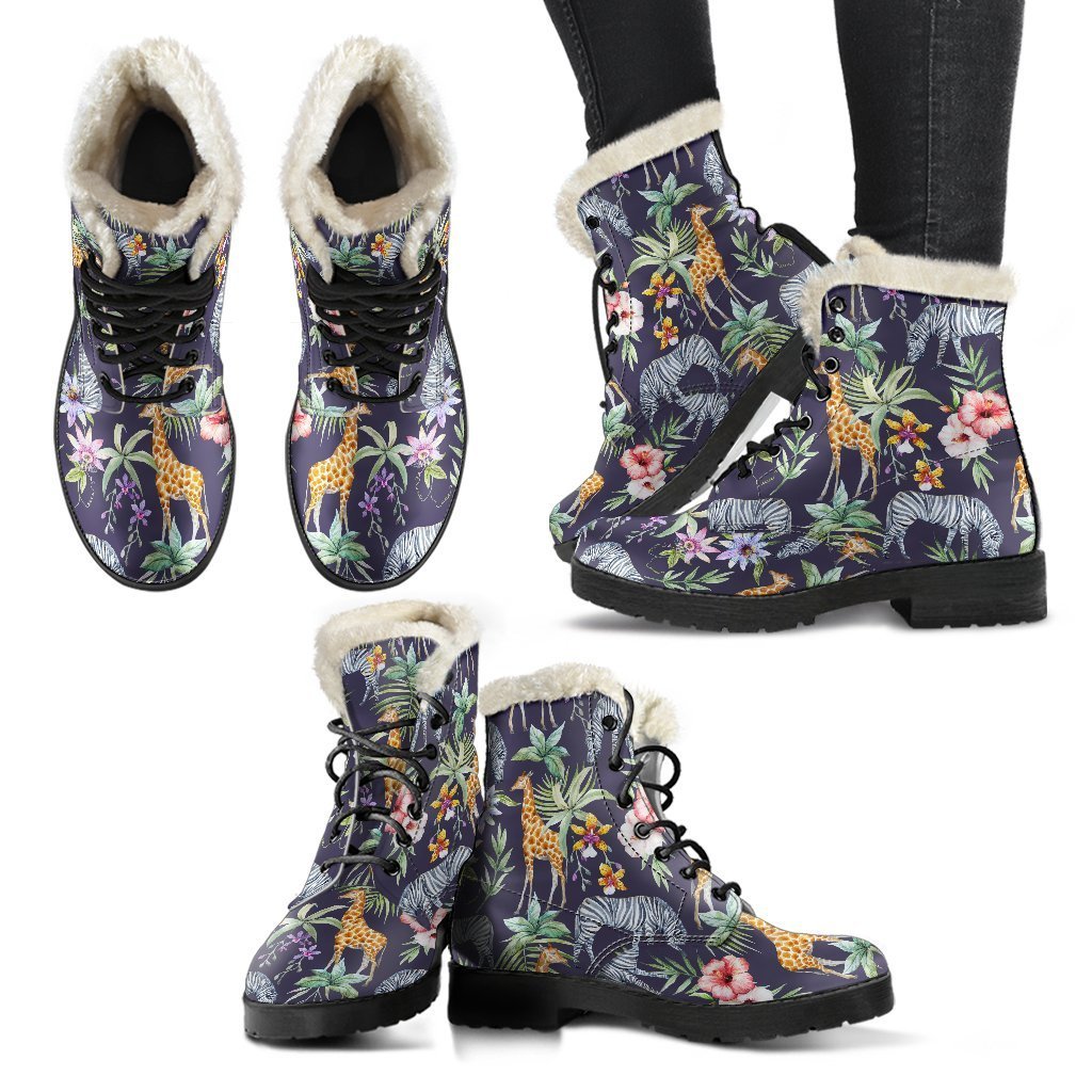 Tropical Zebra and Giraffe Print Faux Fur Leather Boots for Free-Spirited Hippies - 2