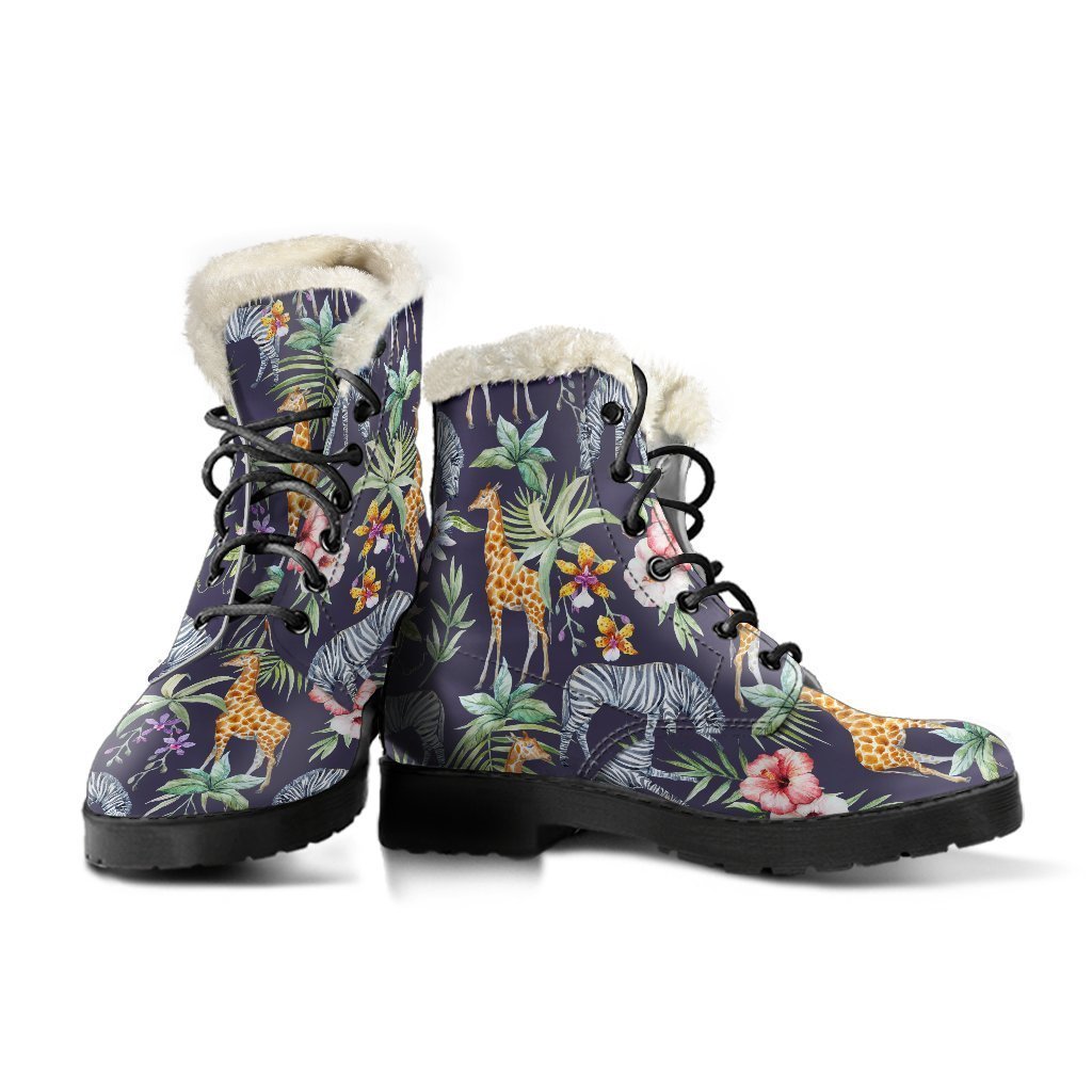 Tropical Zebra and Giraffe Print Faux Fur Leather Boots for Free-Spirited Hippies - 3