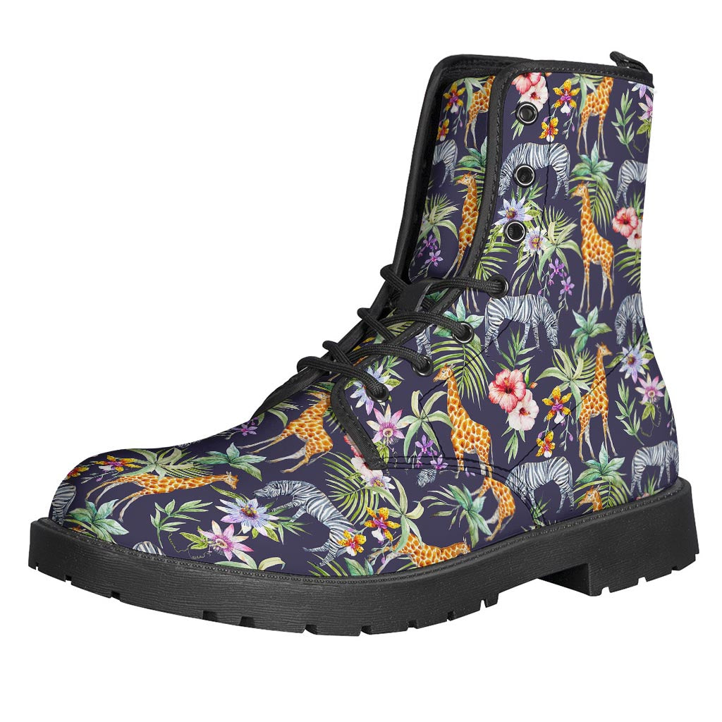 Walk on the Wild Side: Tropical Zebra Giraffe Pattern Leather Lightweight Boots - 1