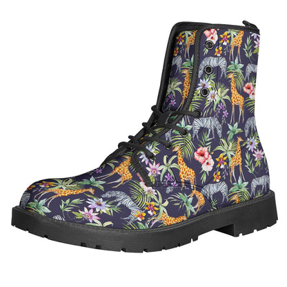 Walk on the Wild Side: Tropical Zebra Giraffe Pattern Leather Lightweight Boots - 1