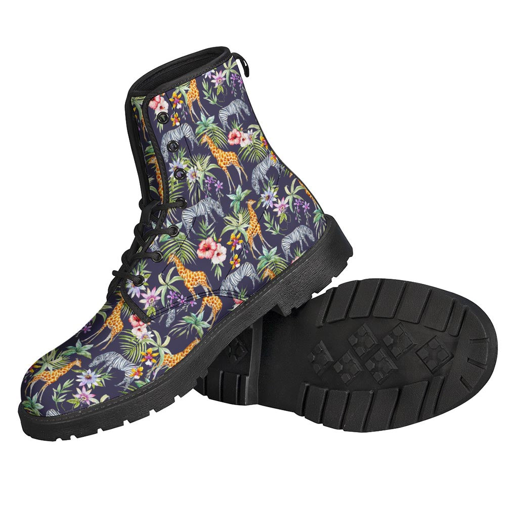 Walk on the Wild Side: Tropical Zebra Giraffe Pattern Leather Lightweight Boots - 2