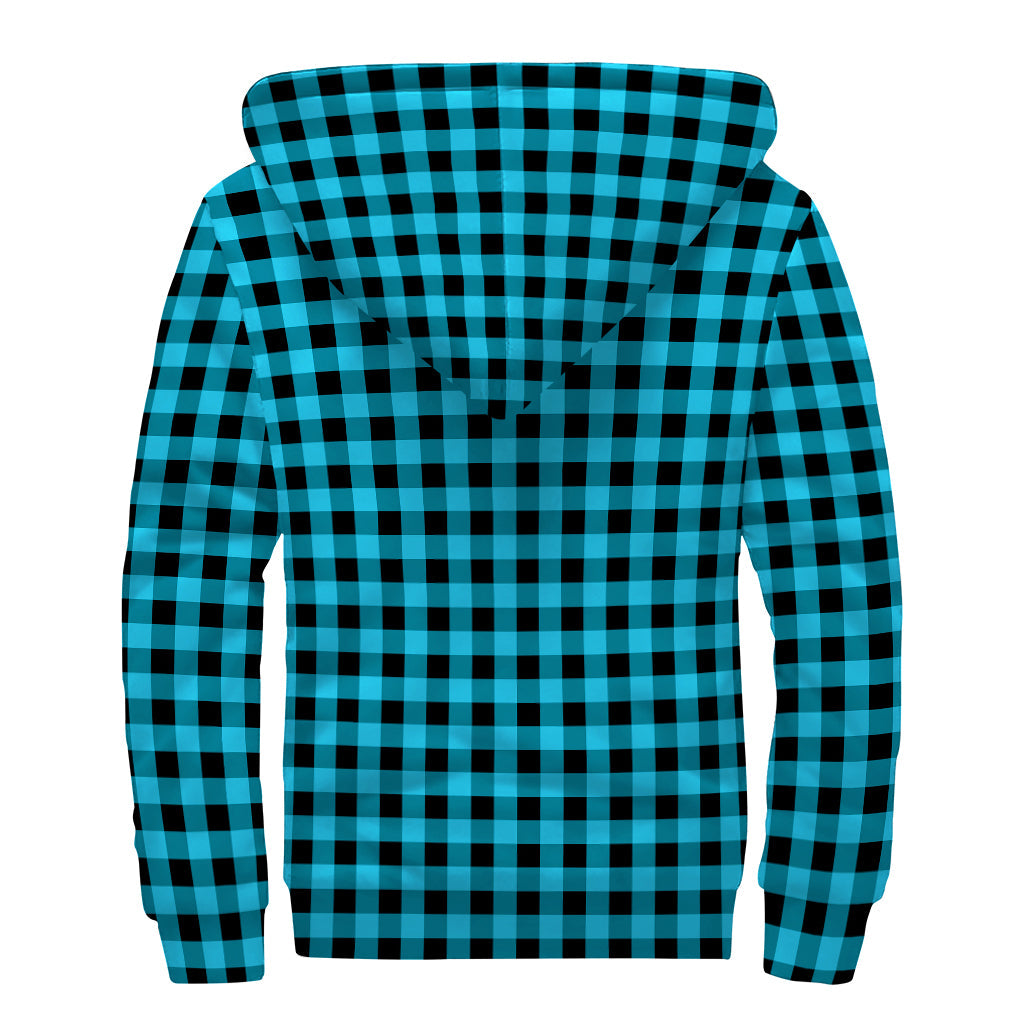 Turquoise and Black Checkered Sherpa-Lined Zip Up Hoodie for Groovy Hippies - 2