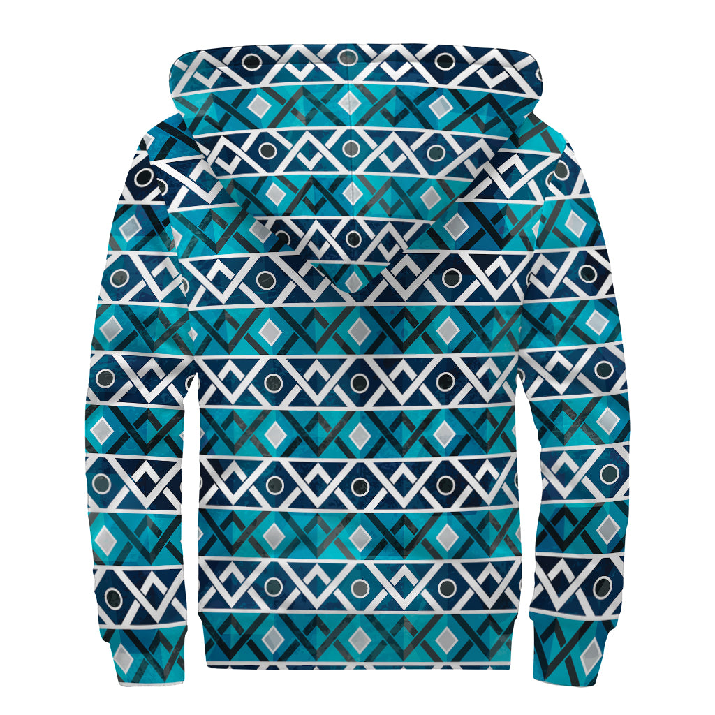 Turquoise Aztec Geometric Sherpa Hoodie - Groovy Style for Hippies - 2