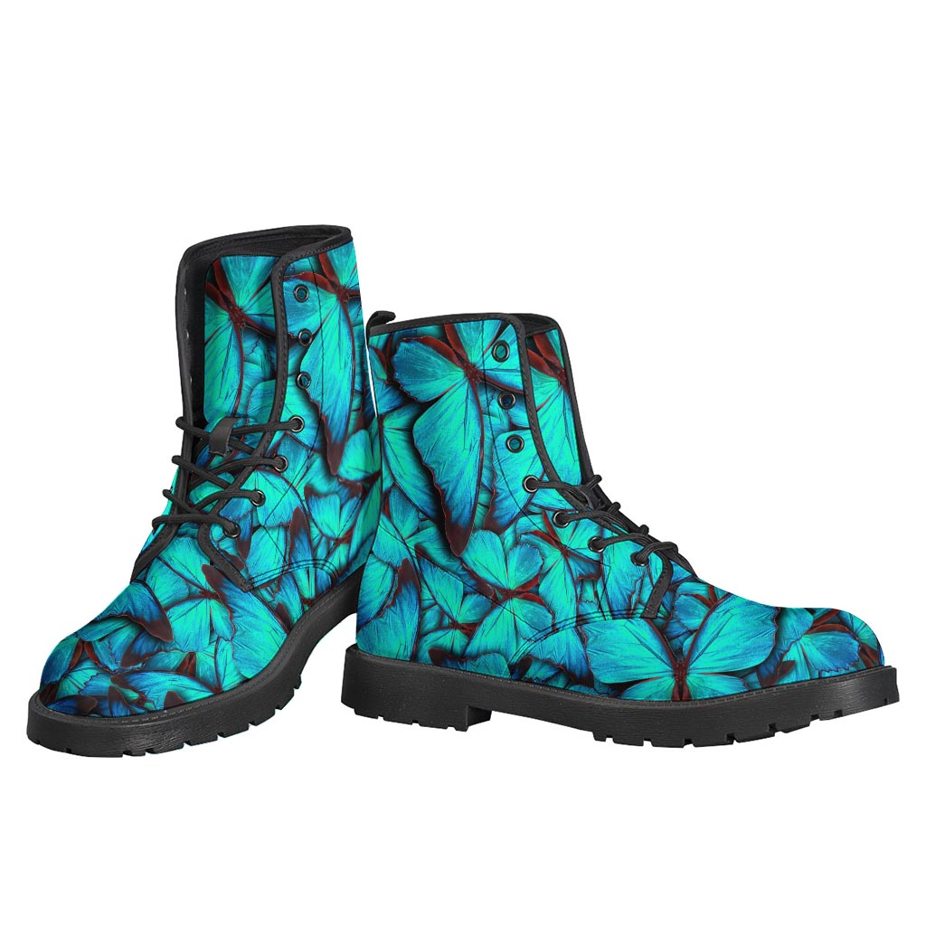 Turquoise Butterfly Pattern Leather Boots for Boho Babes - 3