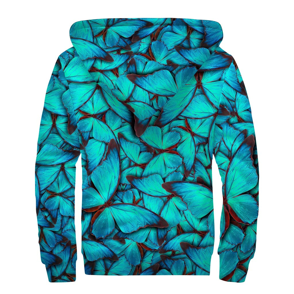 Turquoise Butterfly Bliss: Sherpa Lined Zip Up Hoodie for Free-Spirited Hippies - 2