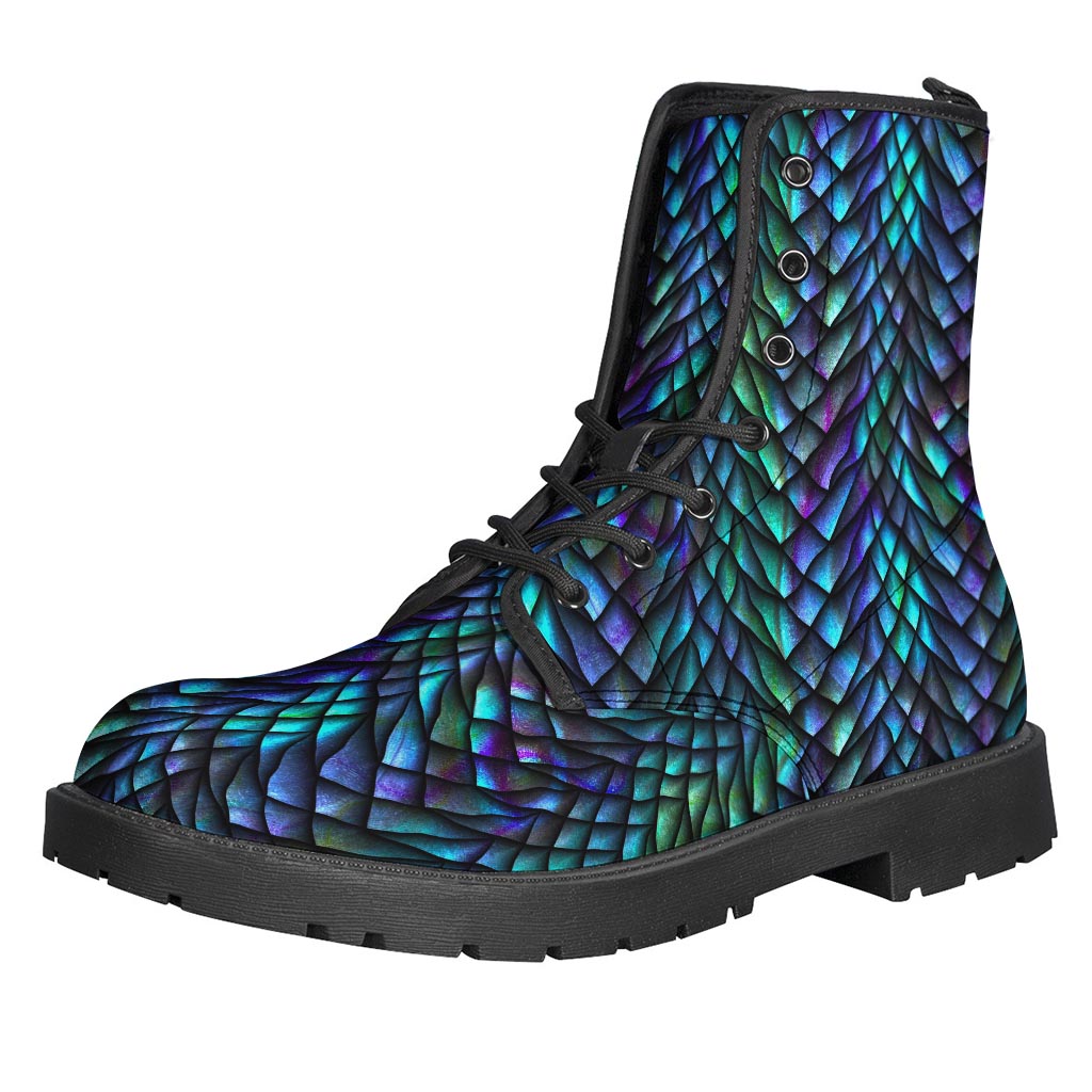 Trendy Turquoise Dragon Scales Pattern Leather Boots for the Stylish Hippie - 1