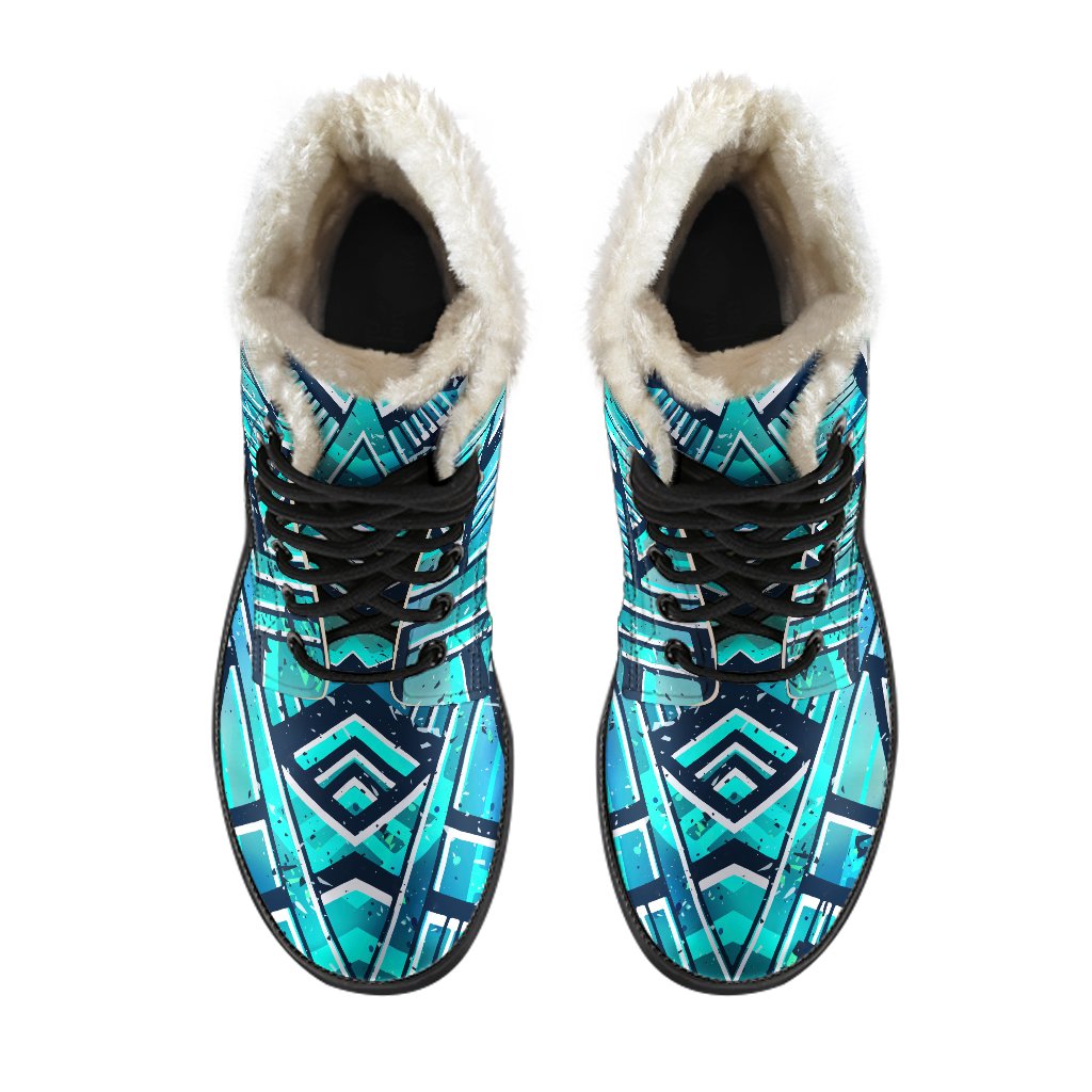 Turquoise Tribal Faux Fur Leather Boots for the Free-Spirited Hippie - 4