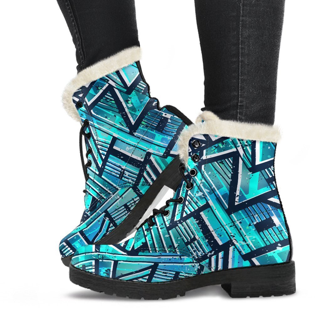 Turquoise Tribal Faux Fur Leather Boots for the Free-Spirited Hippie - 1