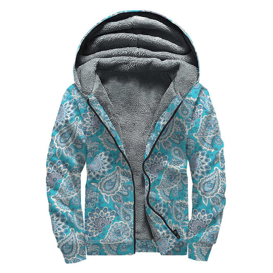 Turquoise Floral Bohemian Sherpa Hoodie: Embrace Your Inner Hippie - 1