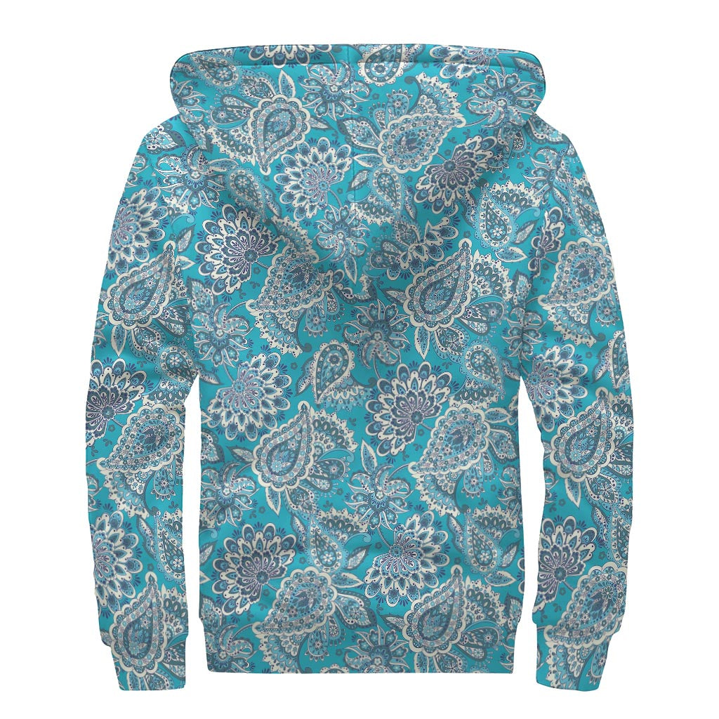 Turquoise Floral Bohemian Sherpa Hoodie: Embrace Your Inner Hippie - 2