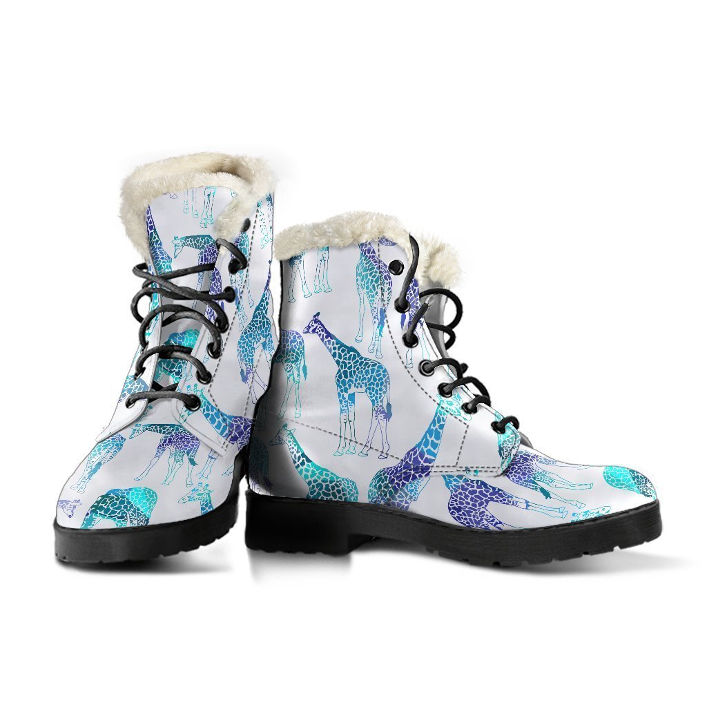 Turquoise Giraffe Pattern Faux Fur Leather Hippie Boots - 3