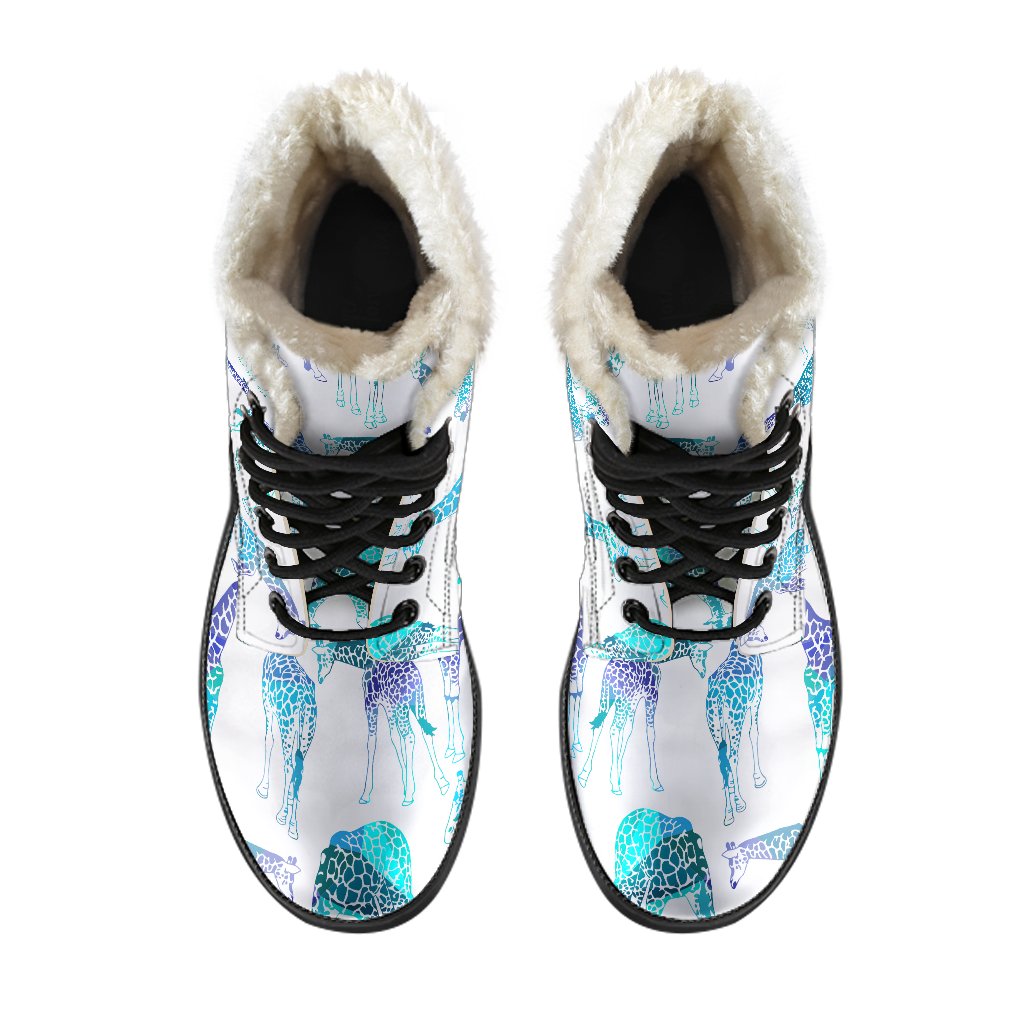 Turquoise Giraffe Pattern Faux Fur Leather Hippie Boots - 4