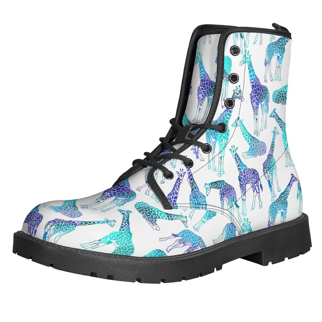 Turquoise Giraffe Pattern Print Leather Boots for Free-Spirited Hippies - 1