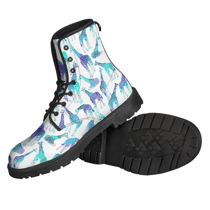 Turquoise Giraffe Pattern Print Leather Boots for Free-Spirited Hippies - 2