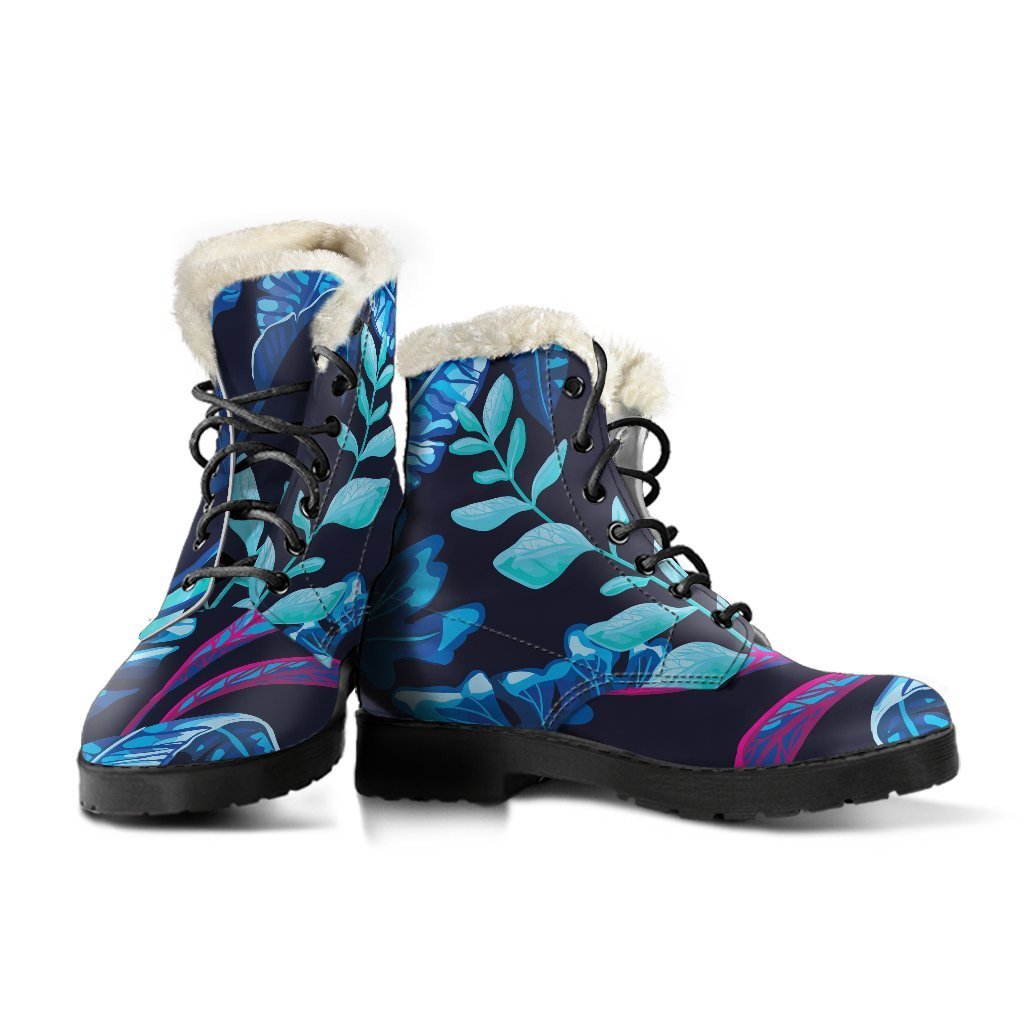 Tropical Dreams: Hippie Style Faux Fur Leather Boots in Turquoise Hawaii Print - 3