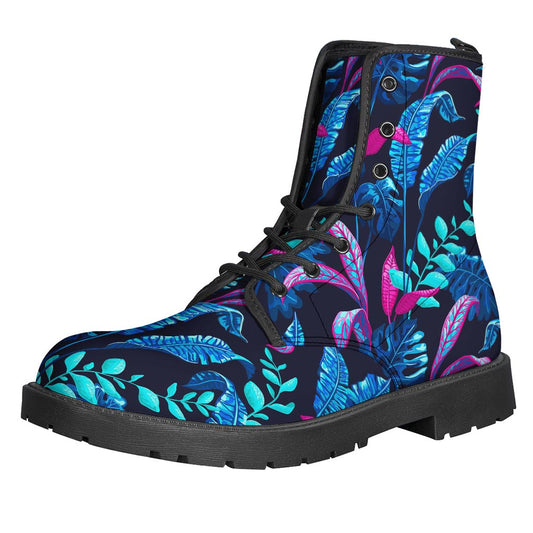 Boho Chic: Turquoise Hawaii Tropical Print Leather Lightweight Boots for Hippies - 1