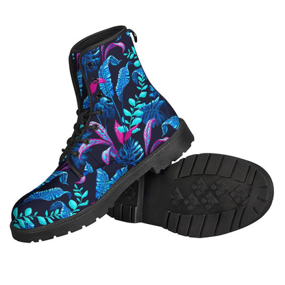 Boho Chic: Turquoise Hawaii Tropical Print Leather Lightweight Boots for Hippies - 2