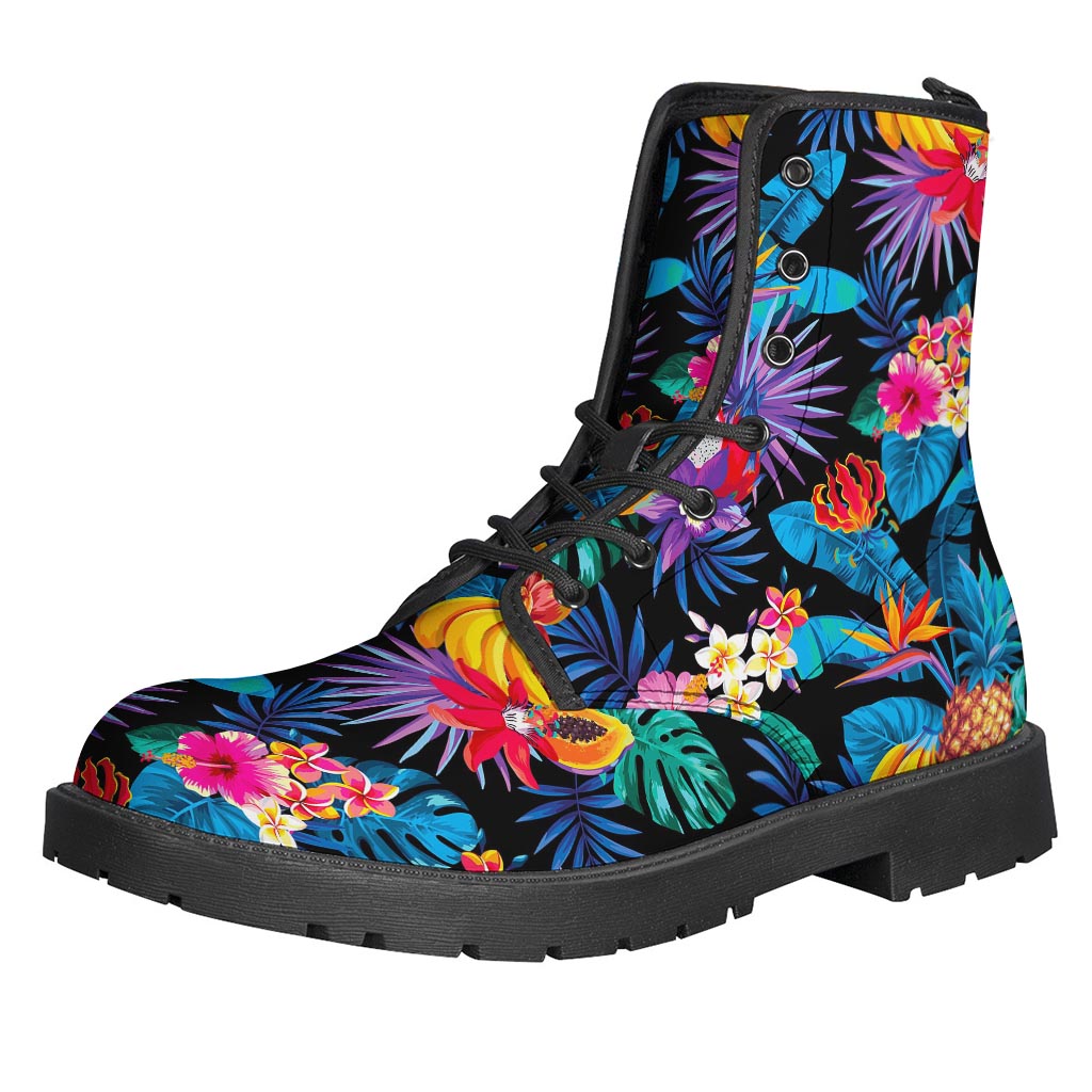 Turquoise Hawaiian Fruits Pattern Leather Boots for Stylish Hippies - 1