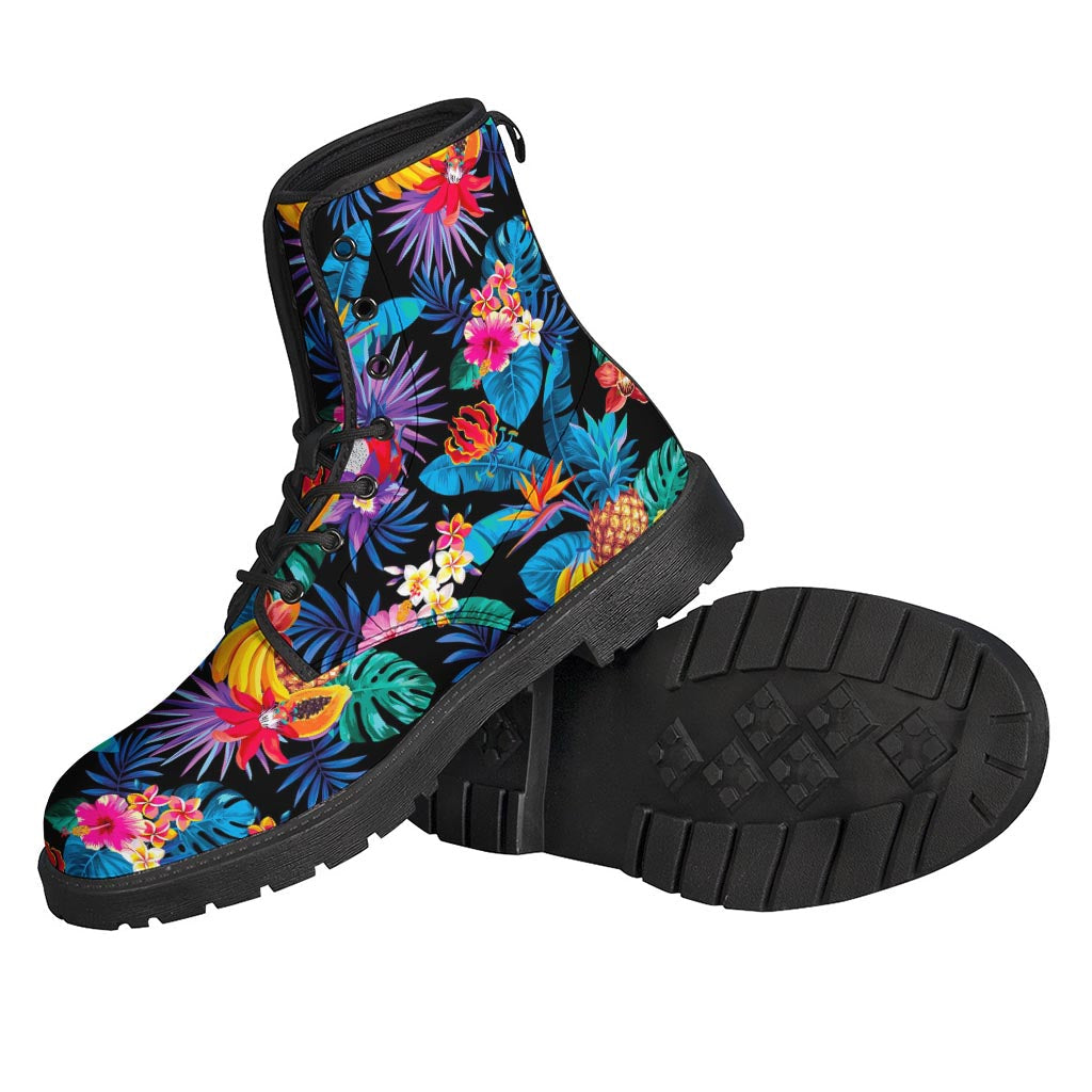 Turquoise Hawaiian Fruits Pattern Leather Boots for Stylish Hippies - 2