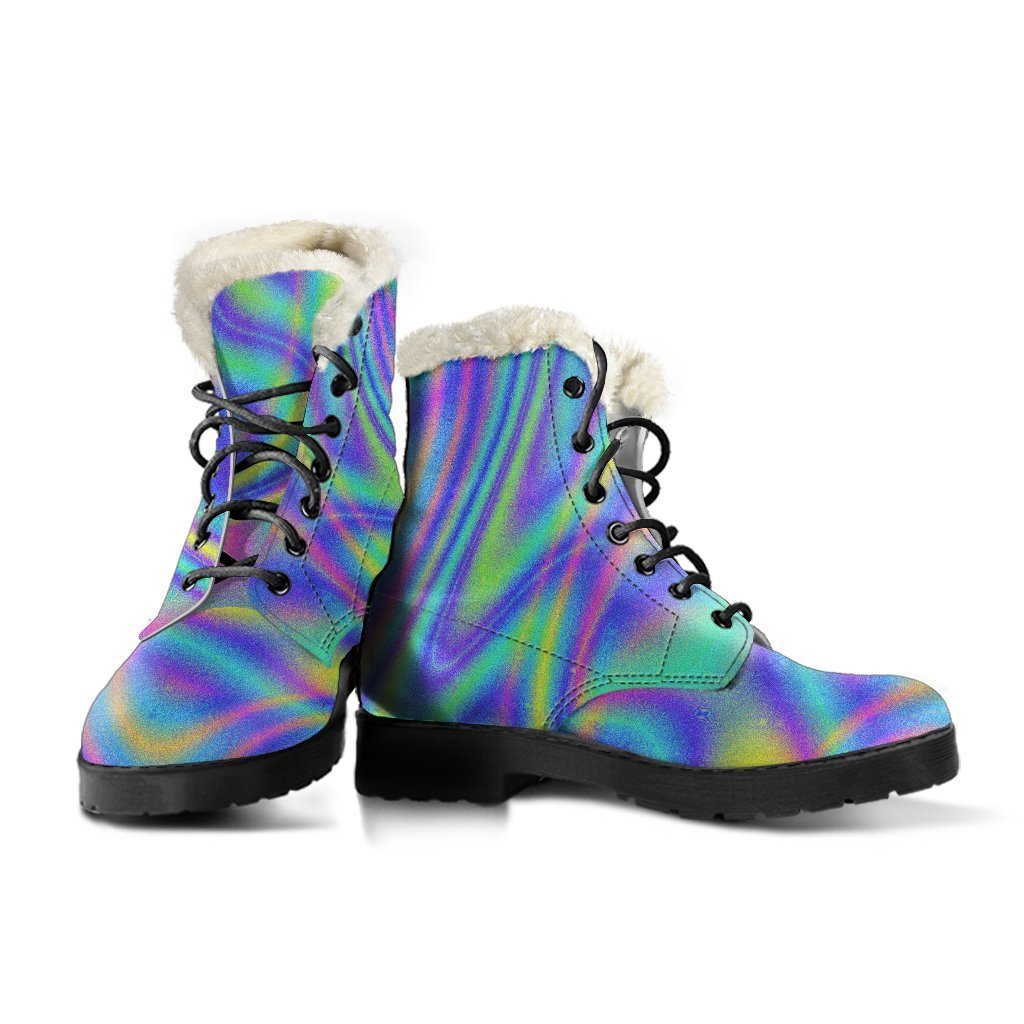 Turquoise Holographic Trip Faux Fur Leather Boots - Embrace Your Inner Hippie Style! - 3