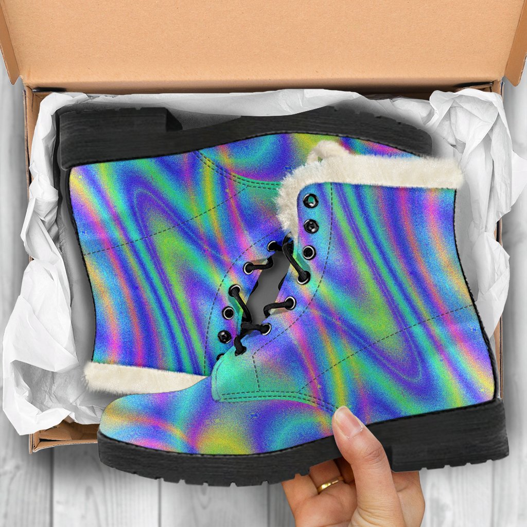 Turquoise Holographic Trip Faux Fur Leather Boots - Embrace Your Inner Hippie Style! - 5