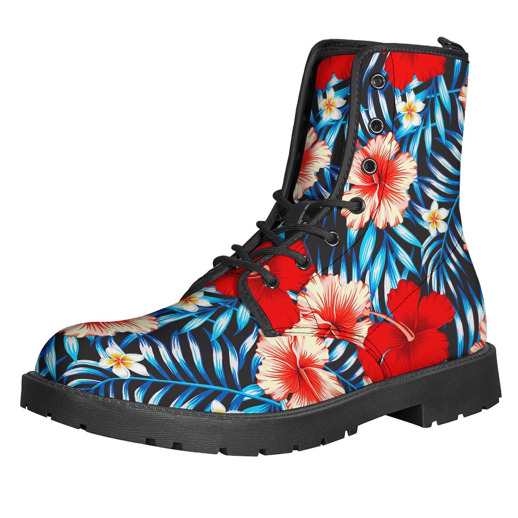 Turquoise Leaves and Hibiscus Pattern Leather Boots for the Modern-Day Hippie - 1