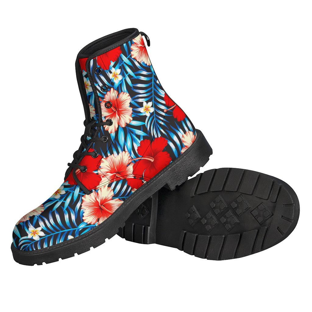 Turquoise Leaves and Hibiscus Pattern Leather Boots for the Modern-Day Hippie - 2