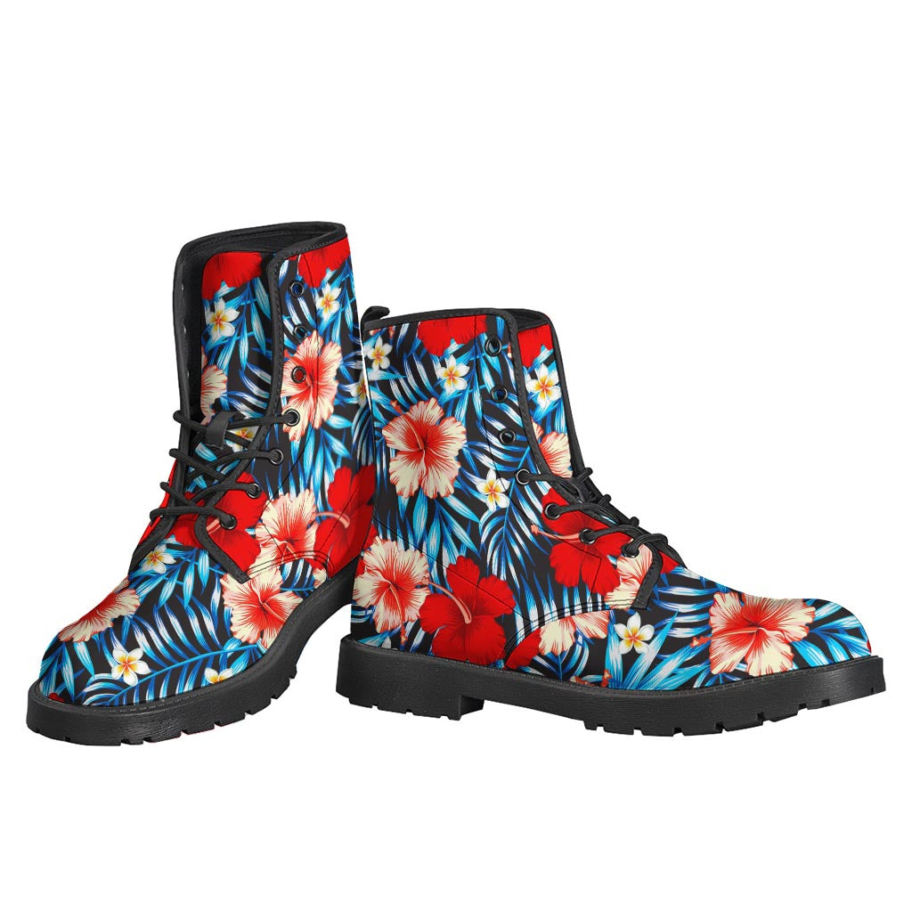 Turquoise Leaves and Hibiscus Pattern Leather Boots for the Modern-Day Hippie - 3