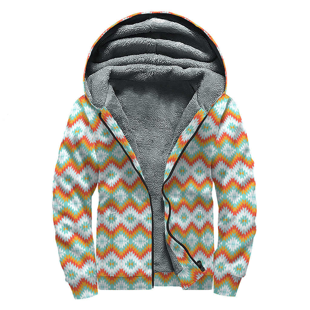 Turquoise Tribal Vibes: Sherpa Lined Zip Up Hoodie for Boho Beauties - 1