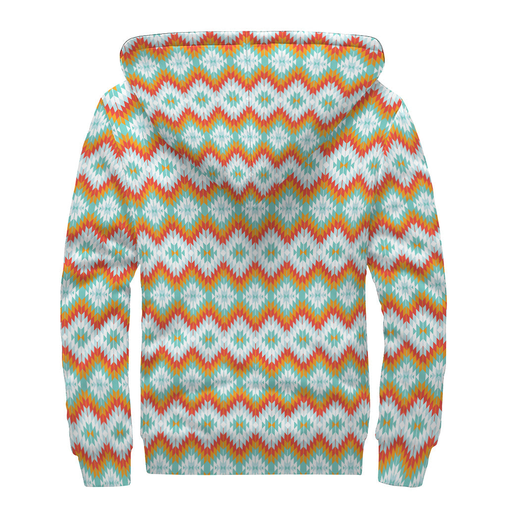 Turquoise Tribal Vibes: Sherpa Lined Zip Up Hoodie for Boho Beauties - 2