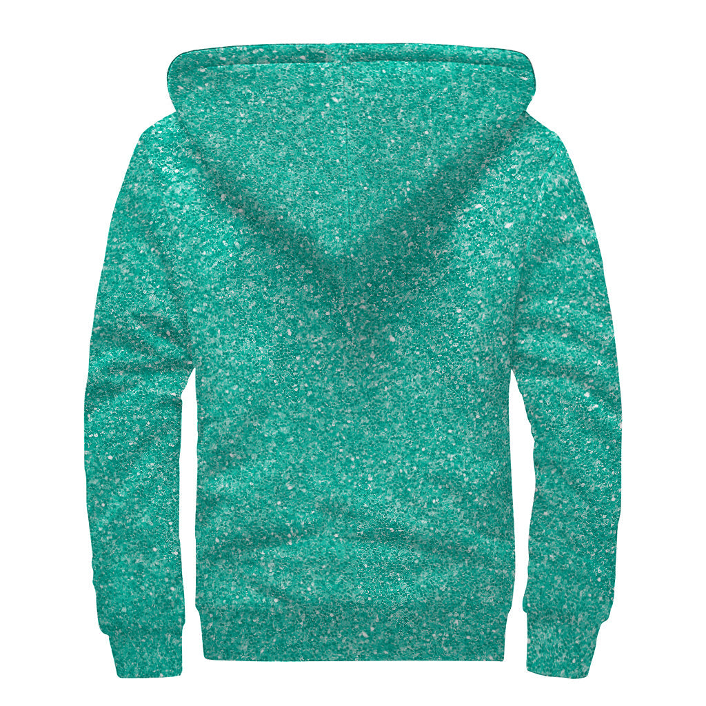 Turquoise Glitter Print Hippie Sherpa Lined Zip Up Hoodie - 2