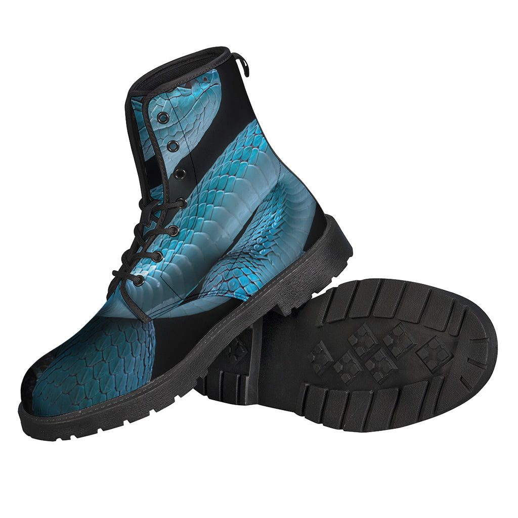 Turquoise Snake Print Leather Boots: Stylish Hippies Lightweight Footwear - 2