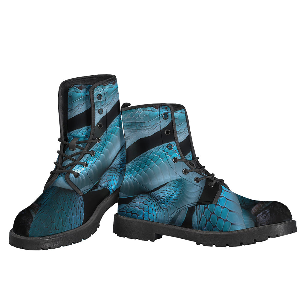 Turquoise Snake Print Leather Boots: Stylish Hippies Lightweight Footwear - 3