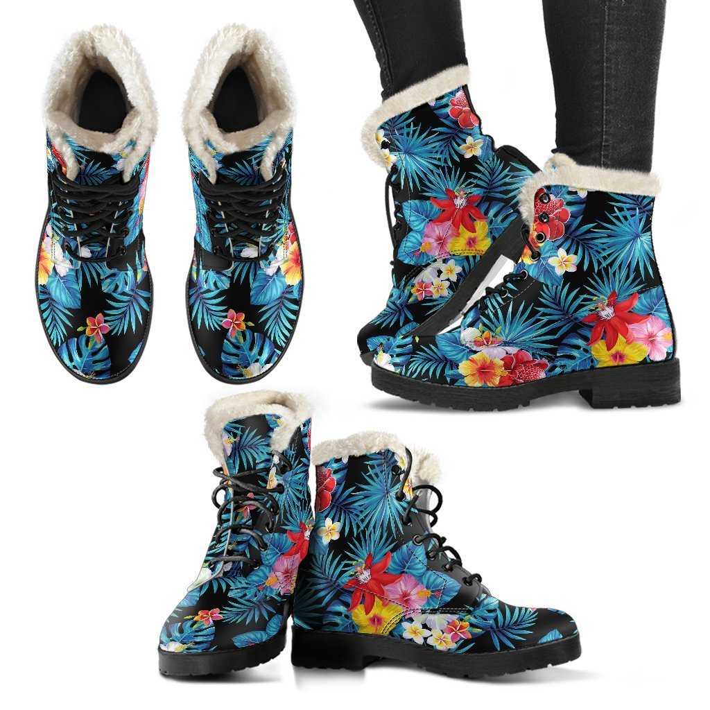 Tropical Vibes Faux Fur Leather Boots for Hippie Fashionistas - 2