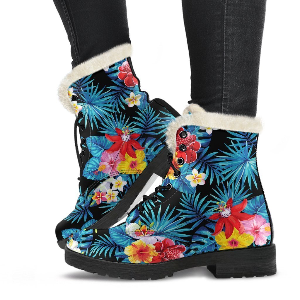 Tropical Vibes Faux Fur Leather Boots for Hippie Fashionistas - 1