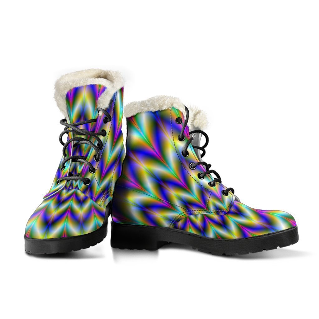 Twinkle Psychedelic Optical Illusion Faux Fur Leather Boots: Groovy Hippie Style for Your Feet - 3