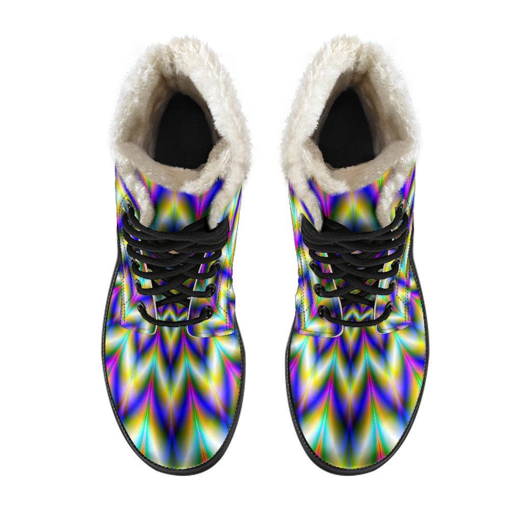 Twinkle Psychedelic Optical Illusion Faux Fur Leather Boots: Groovy Hippie Style for Your Feet - 4