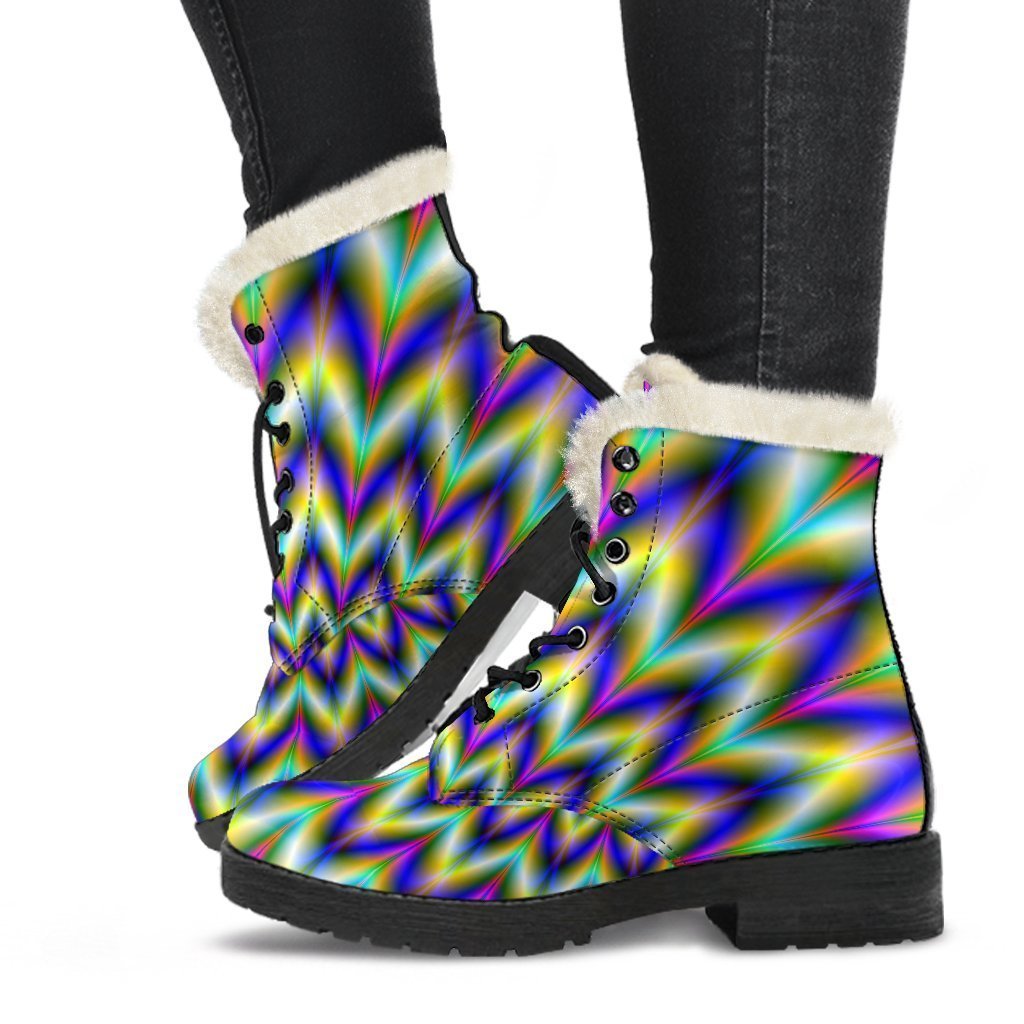 Twinkle Psychedelic Optical Illusion Faux Fur Leather Boots: Groovy Hippie Style for Your Feet - 1