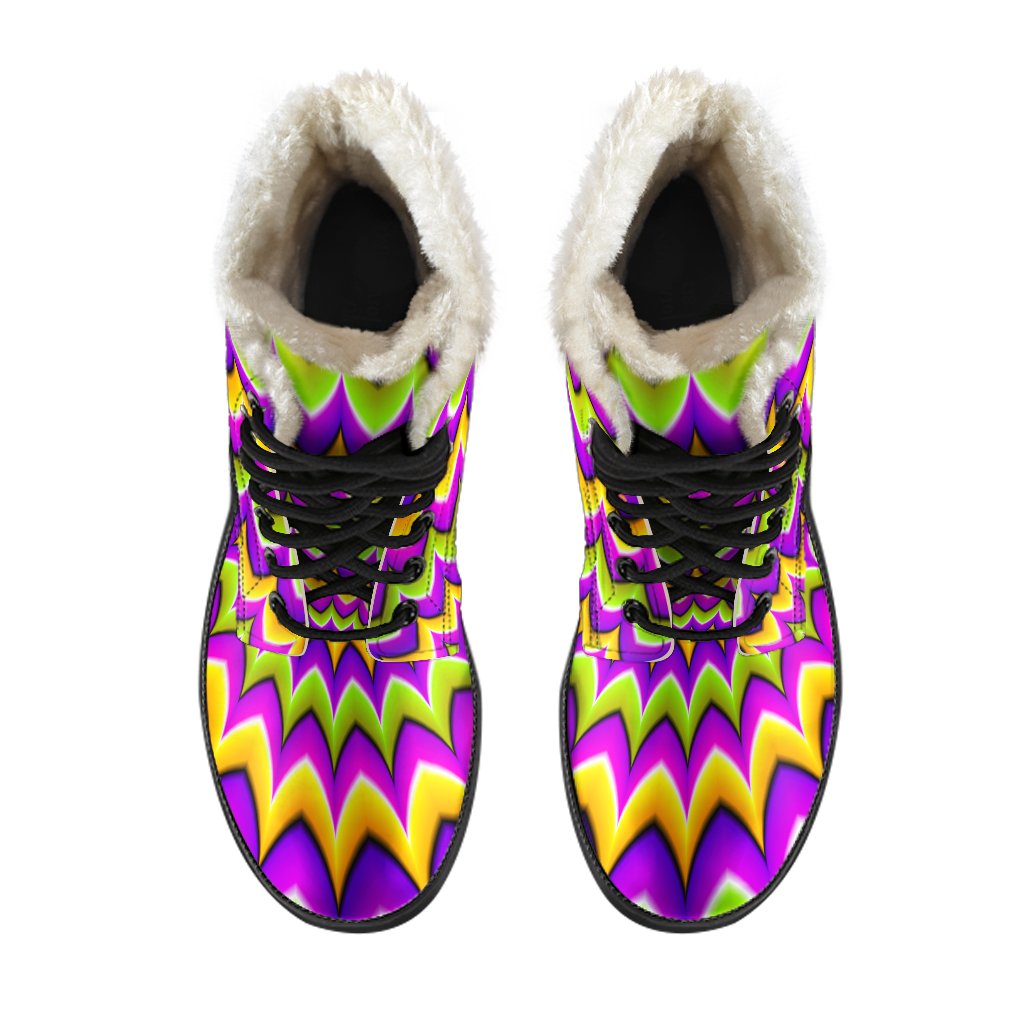 Groovy Vibes: Twisted Colors Moving Optical Illusion Faux Fur Leather Boots - 4