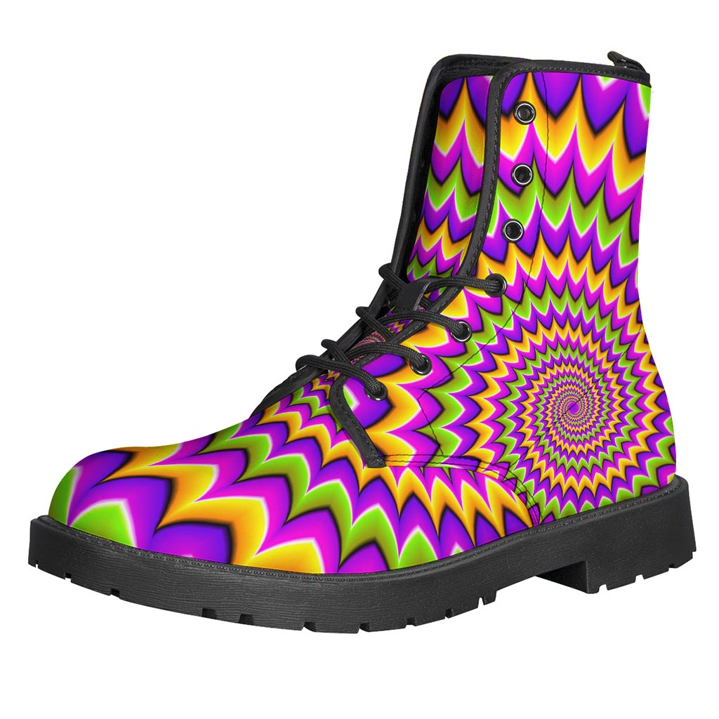 Groovy Threads: Twisted Colors Optical Illusion Leather Boots for the Ultimate Hippie Vibe - 1