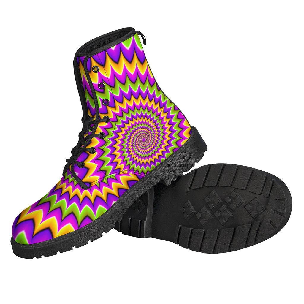 Groovy Threads: Twisted Colors Optical Illusion Leather Boots for the Ultimate Hippie Vibe - 2