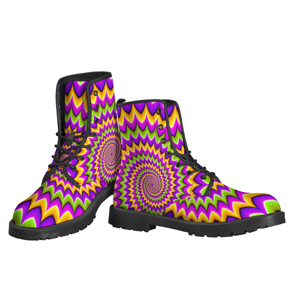 Groovy Threads: Twisted Colors Optical Illusion Leather Boots for the Ultimate Hippie Vibe - 3