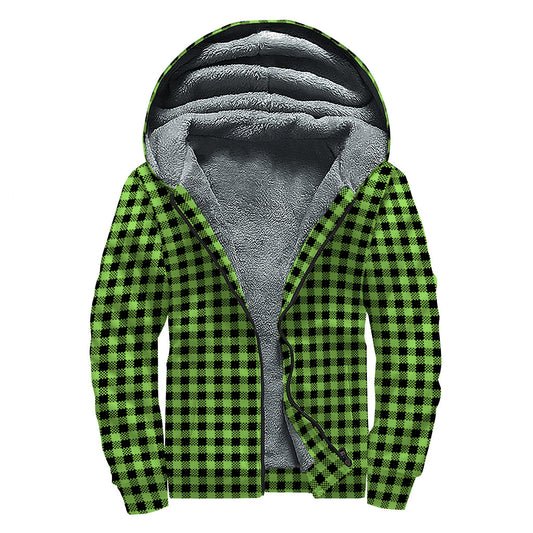 Groovy Green Buffalo Plaid Sherpa Lined Zip Up Hoodie for Cosmic Hippies - 1