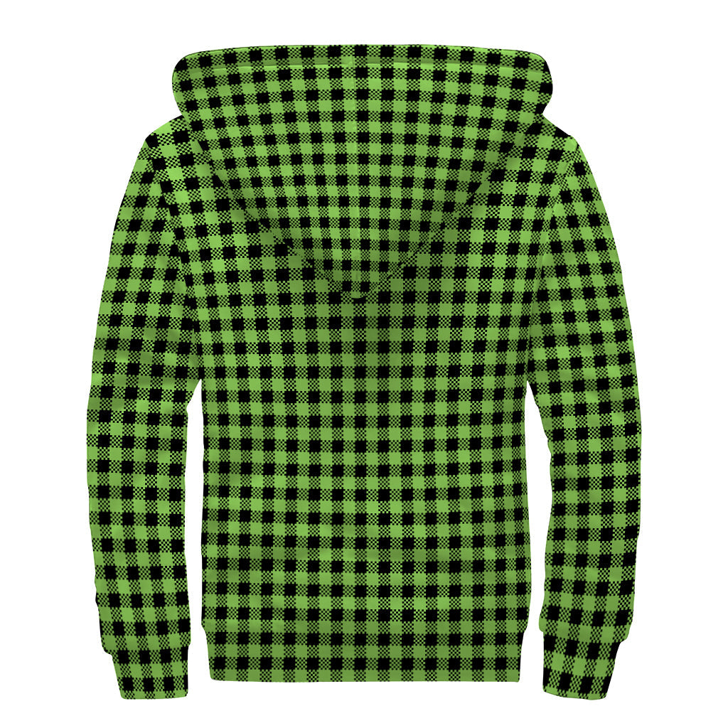 Groovy Green Buffalo Plaid Sherpa Lined Zip Up Hoodie for Cosmic Hippies - 2